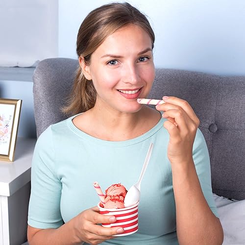 Miniatura 6 de TYPTOP Vasos de papel prémium para helado, paquete de 50 vasos desechables de postre de 12 onzas para bebidas calientes y frías, 12 onzas de rayas