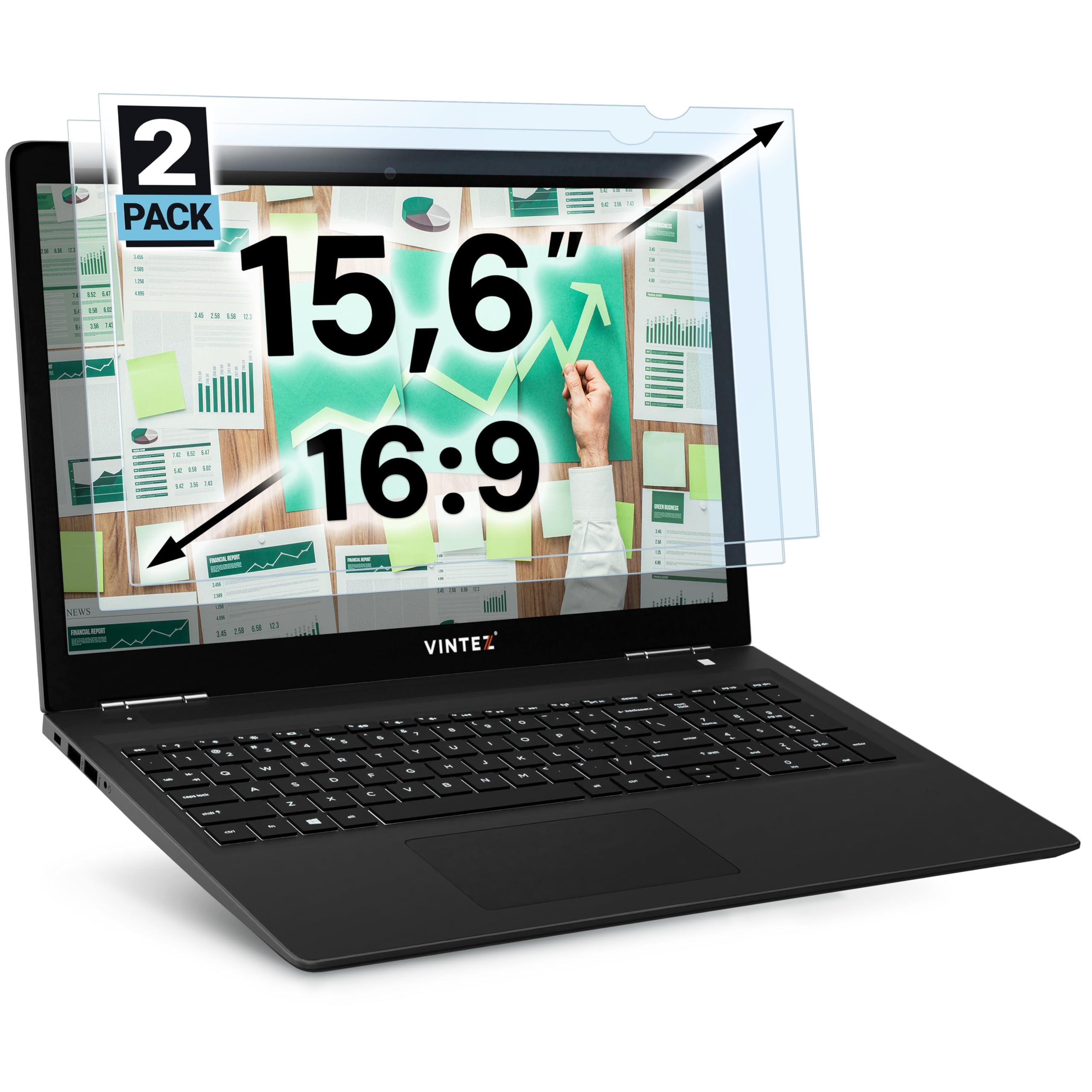 VINTEZ Blaulichtblockierende Displayschutzfolie für PC mit 15,6 Zoll Diagonale, Anti-UV-Augenschutz-Filterfolie, Breitbild-Laptop- und Monitorrahmen, Aufhängungstyp (B 14,2 Zoll x H 8,7 Zoll), 2 Stück