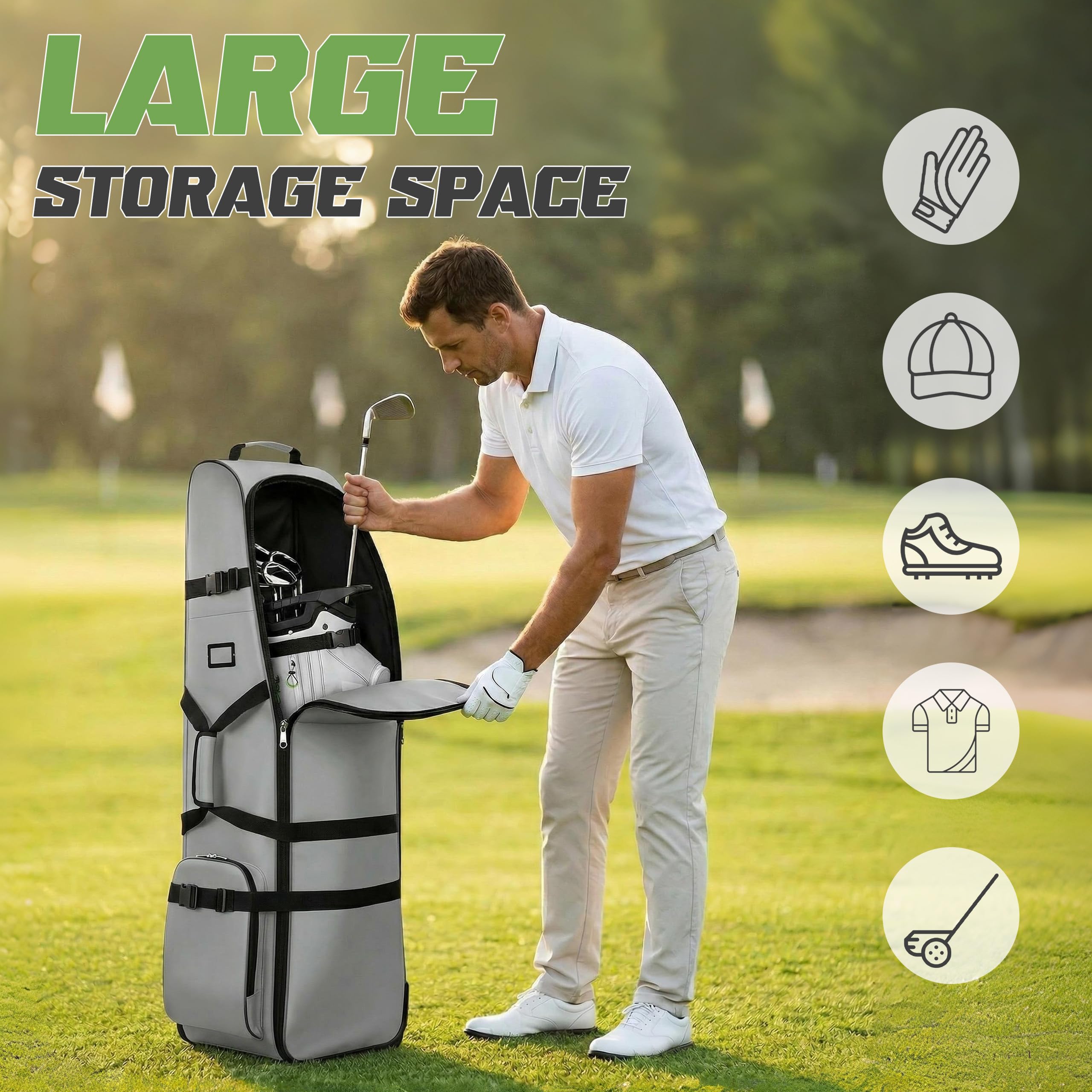 Bolsa de Viaje de Golf con Ruedas Tela Oxford 900D Gruesa Impermeable Funda de Transporte para Palos de Golf con Bolsa de Limpieza para Pelotas Bolsa de Golf portátil y Ligera para Viaje en avión