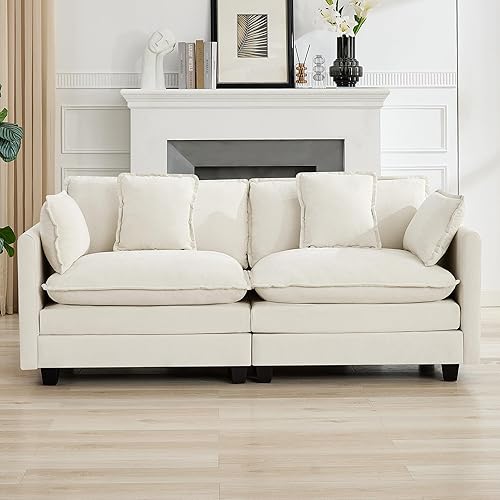 Miniatura 18 de Sofá seccional de 111'' con asiento profundo tipo nube, sofá seccional moderno y cómodo de chenilla en forma de L para juego de sala de estar, sofá