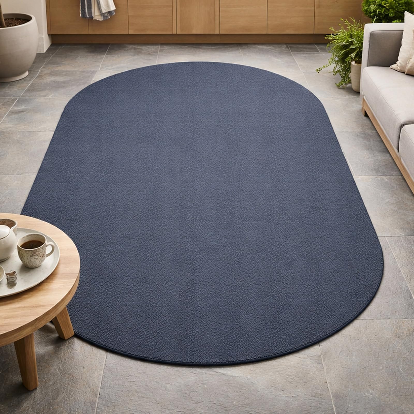 Tapis personnalisé ovale bleu marine 120x150 cm lavable