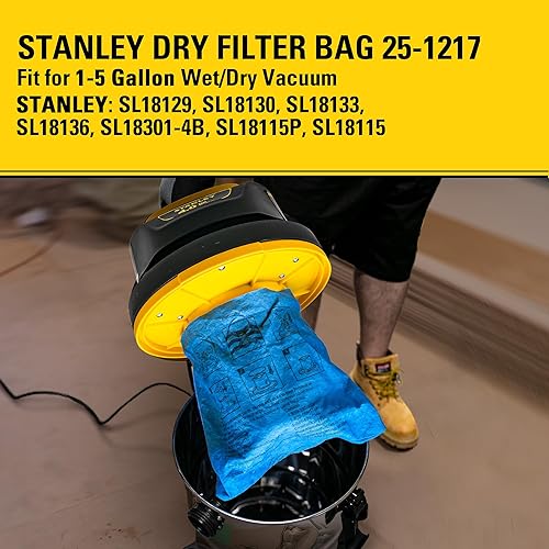 Miniatura 3 de STANLEY Bolsa de filtro seco reutilizable para aspiradora húmedaseca de 1-5 galones 25-1217, compatible con SL18129, SL18130, SL18133, SL18136,