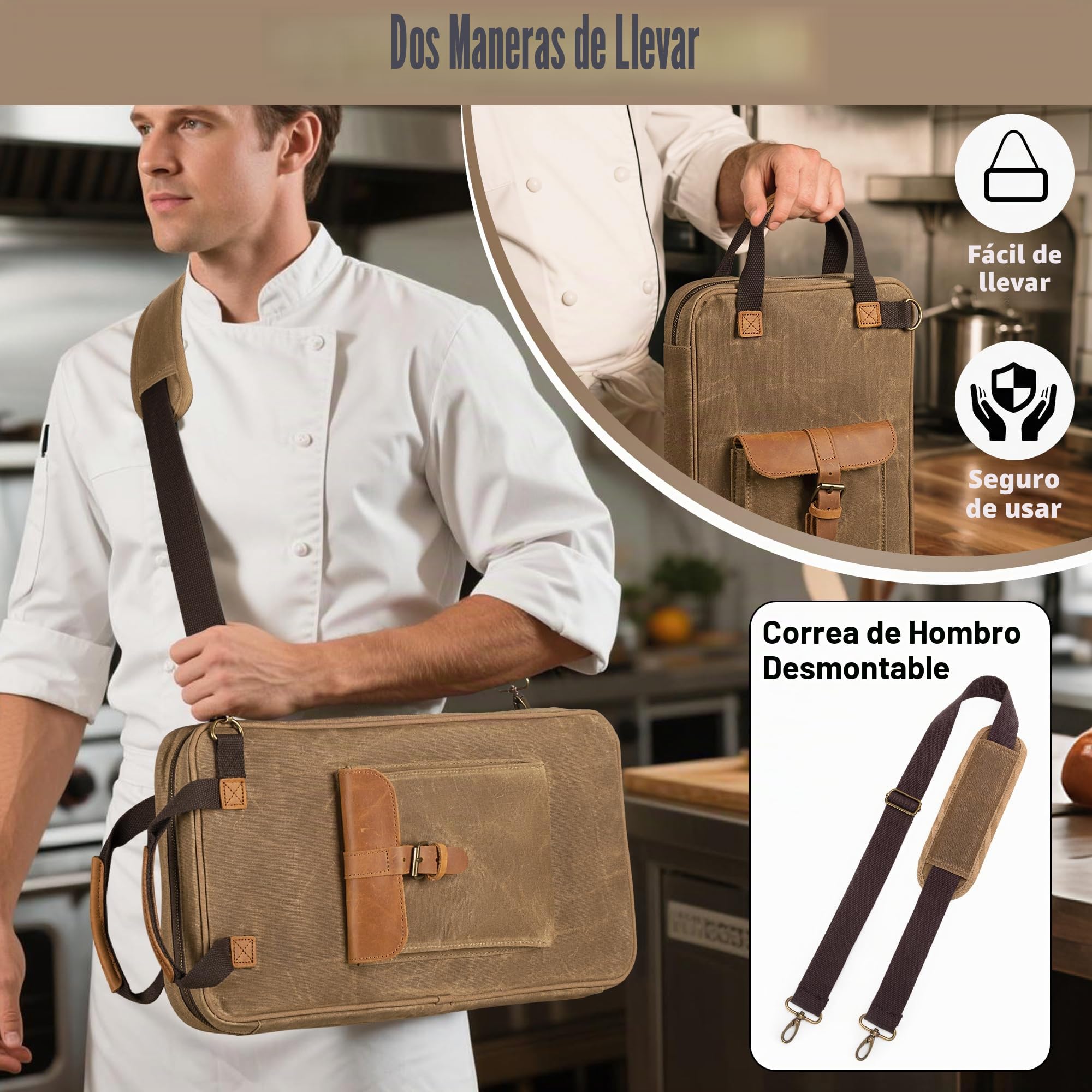 Damero Estuche Cuchillos con 11 Ranuras y 2 Bolsillos de Malla con Cremallera para Utensilios, Bolsa de Viaje para Cuchillos de Chef con Asa y Correa para el Hombro Extraíble, Solo Bolsa