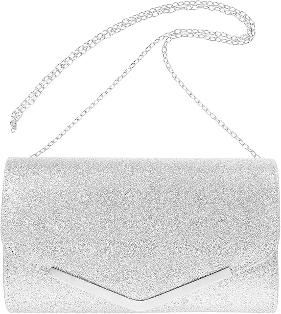 Lurrose Evening Bag Handbag Wedding Party Message Bag Clutch Bag Purse Simple Chain Bag for Women Ladies (Silver)