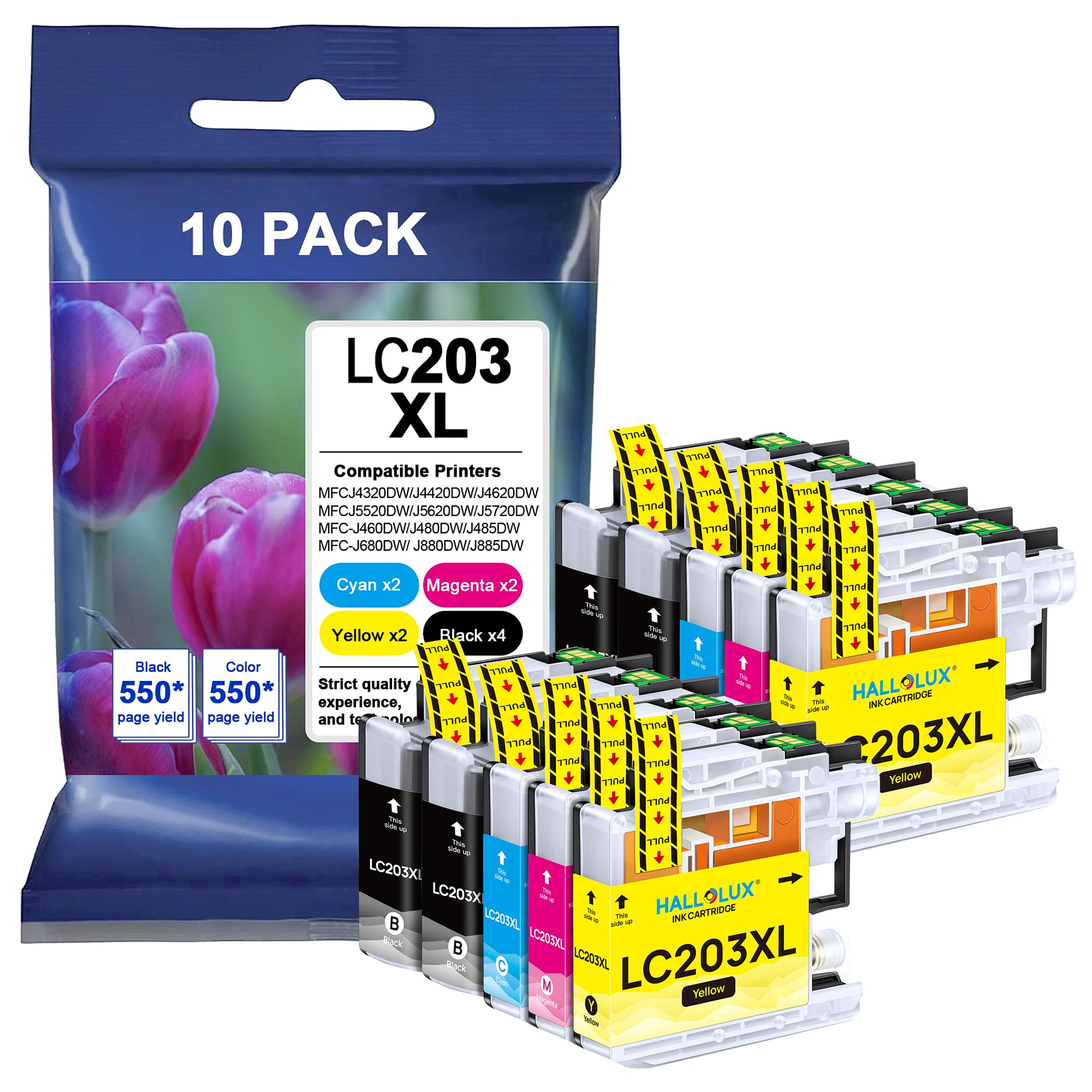 10 Pack LC-203 XL Ink Cartridge for Brother LC203 203XL LC203XL 201 LC201 201XL LC201XL for Brother MFC-J480DW J880DW J4420DW J680DW J885DW J880DW J460DW J485DW Printer (Black, Cyan, Magenta, Yellow)