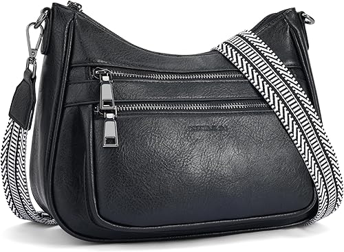 Bolsos cruzados para mujeres, cartera de cuero moderno con múltiples bolsillos, bolsos de hombro con correa de guitarra ajustable