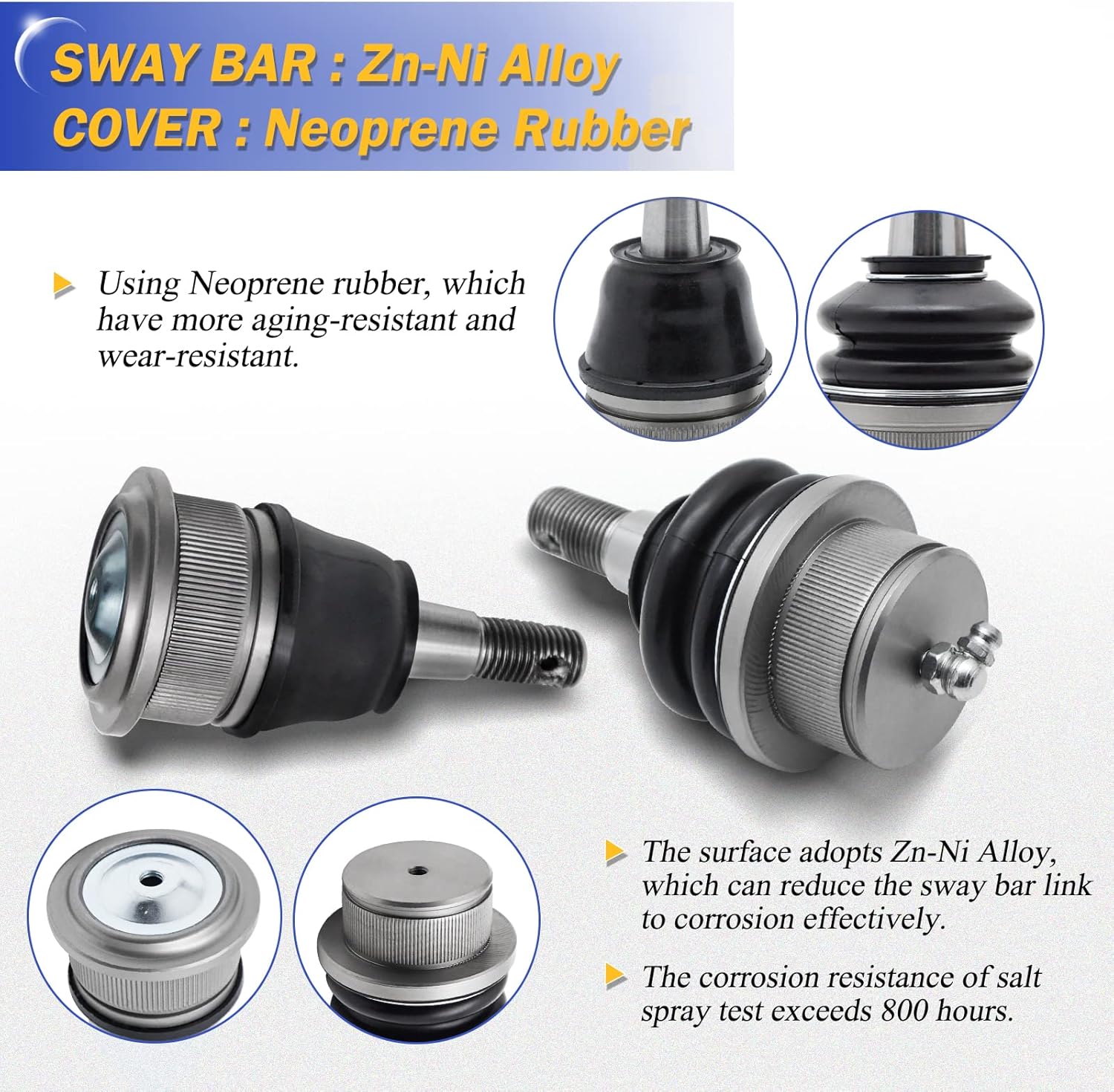 Zinc-Nickel Alloy Front Upper & Lower Ball Joints for 1999-2008 Chevrolet Silverado 1500 GMC Tahoe Sierra Suburban Yukon Avalanche XL Cadillac Classic Escalade Express 2500 ESV EXT Savana K6540 K6541