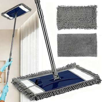 Wall Cleaner Mop with Long Handle, Extra Wall Dust Mop for Washing Walls with 2 Microfiber Reusable Pads,Floor Dry Wet Duster Mops for Wall Washer, Floor,Ceiling Cleaning,Blue