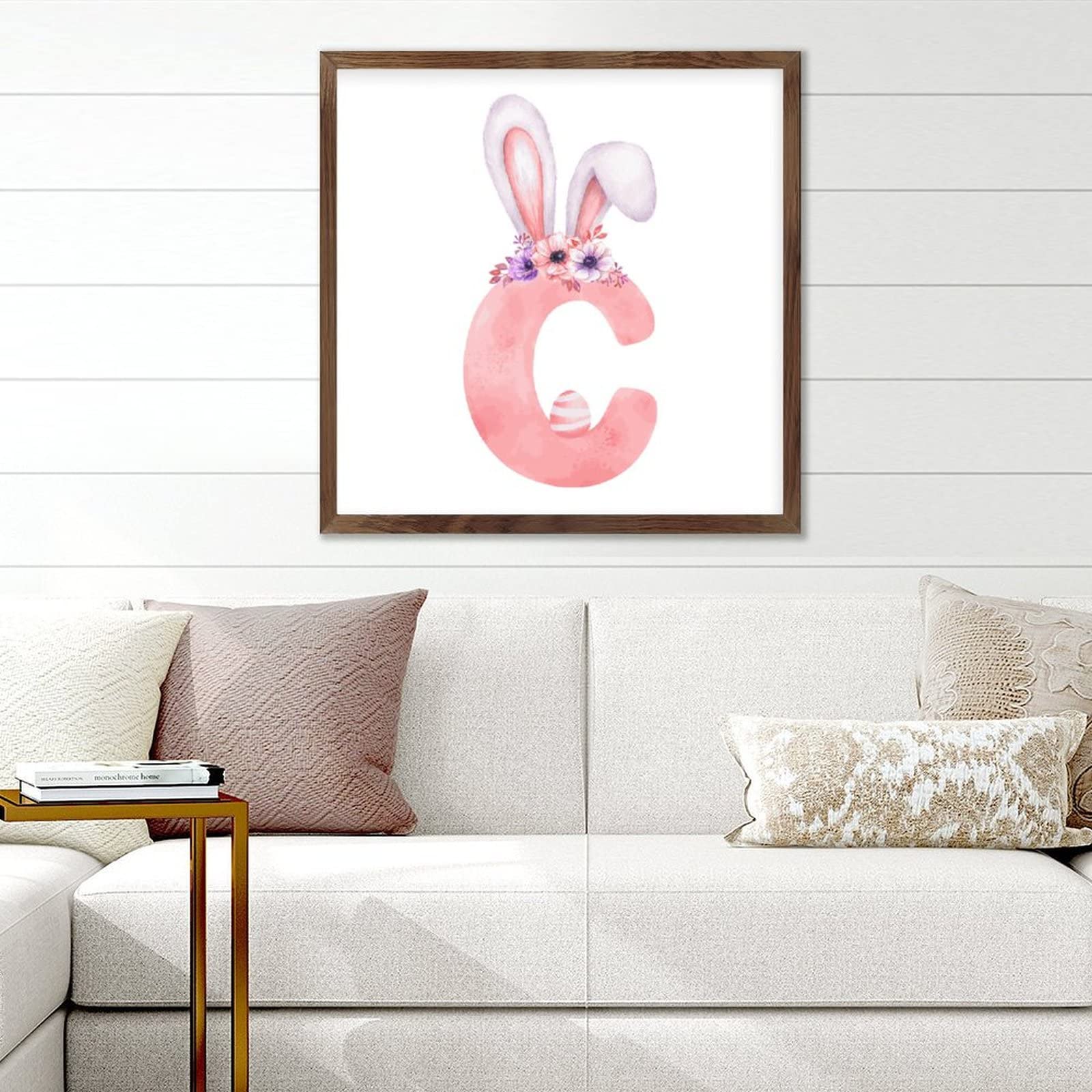 WengBeauty Custom Pink Rabbit Letter C Sign Last Name Initial Sign Distressed Framed Wood Sign Personalised Letter Wood Sign Home Warming Gift Girl Room Decor 7
