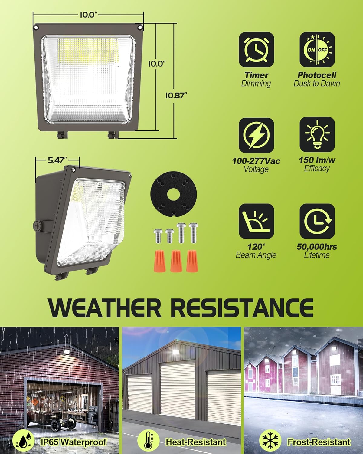 120W 100W 80W & 3CCT 3000K/4000K/5000K Adjustable LED Wall Pack Light, Dusk to Dawn Photocell & Timer Dimming, Glass Lens, 18000LM IP65 Waterproof for Garage, Parking Lot Security - ETL Listed