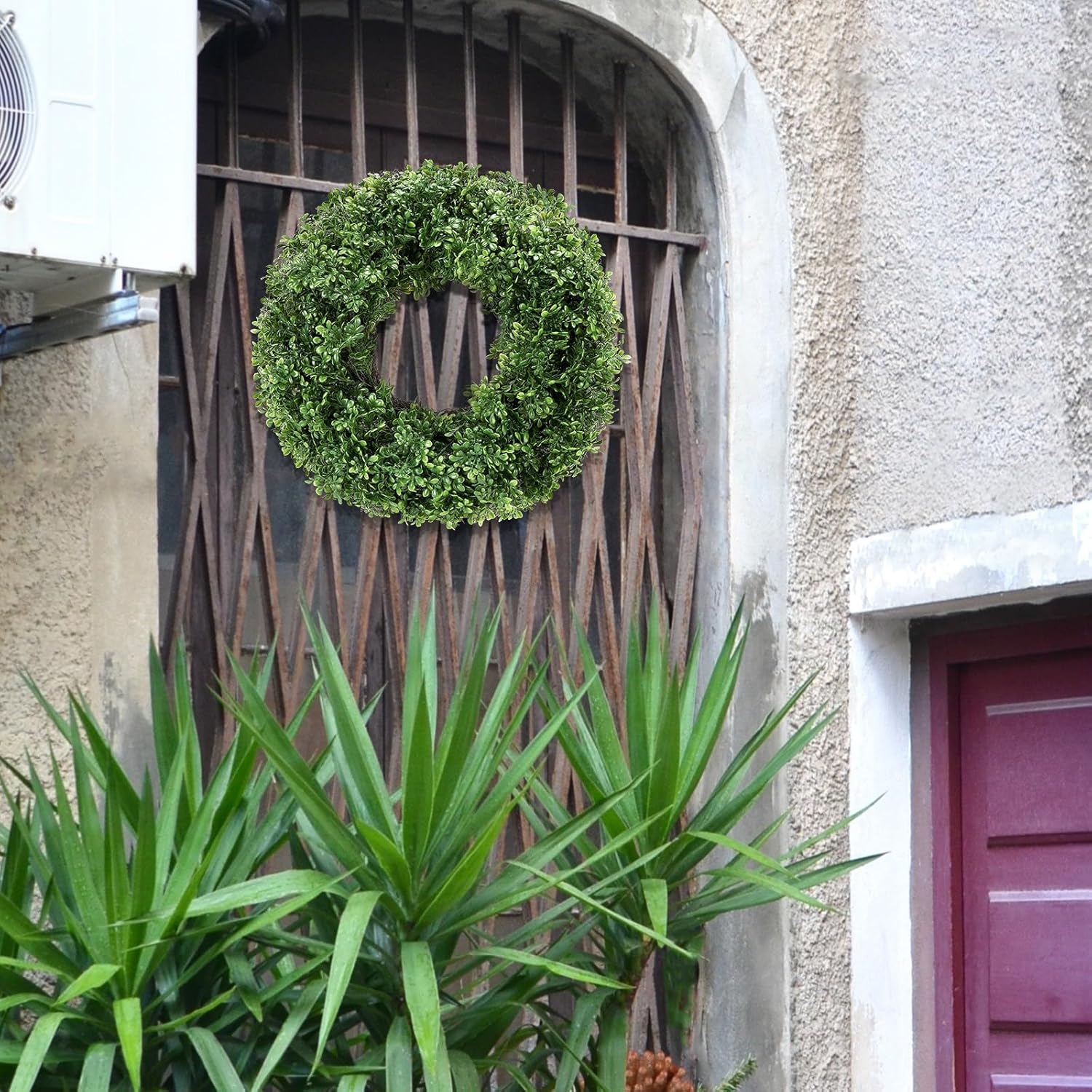 24" Spring Wreath for Front Door, Artificial Boxwood Wreaths, Summer Door Wreath, Used for Spring Home Decor,Farmhouse or Room Indoors,Outdoors, corridors, Offices (Green)