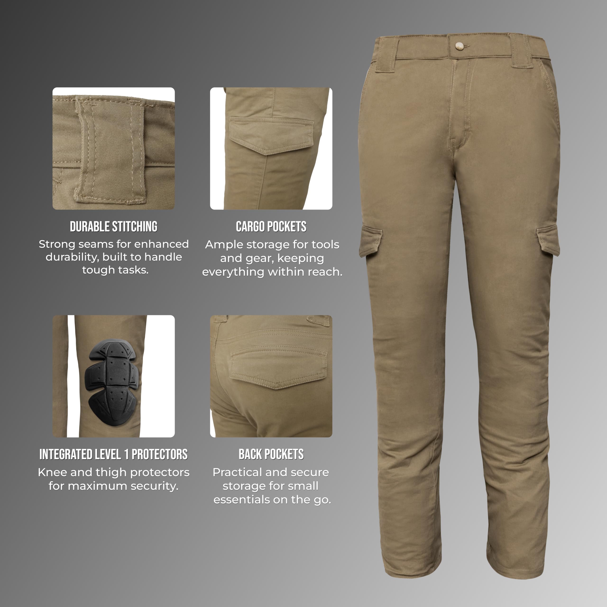 GREAT BIKERS GEAR - Pantalon de moto avec doublure de protection en aramide et genouillère pour homme