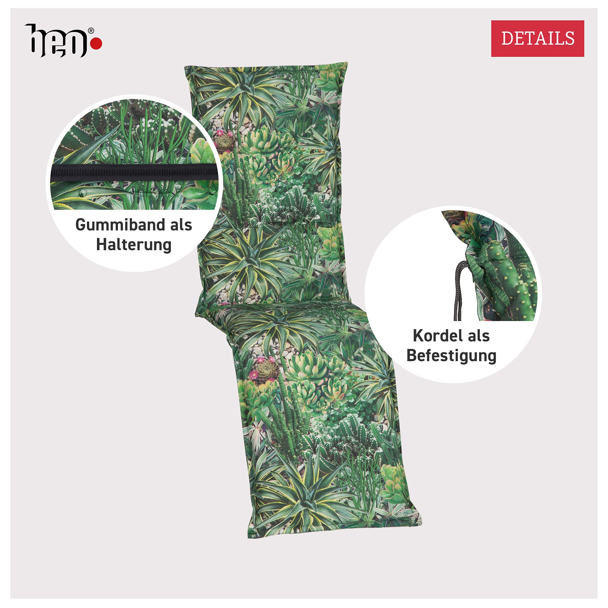 Beo Relaxsessel Auflage Waschbar Turin | Made in EU Premium-Qualität | UV-beständige Liegestuhl Auflage nach Öko-Tex Standard | Atmungsaktive Relaxstuhl Auflage mit Kaktus-Muster in Grün