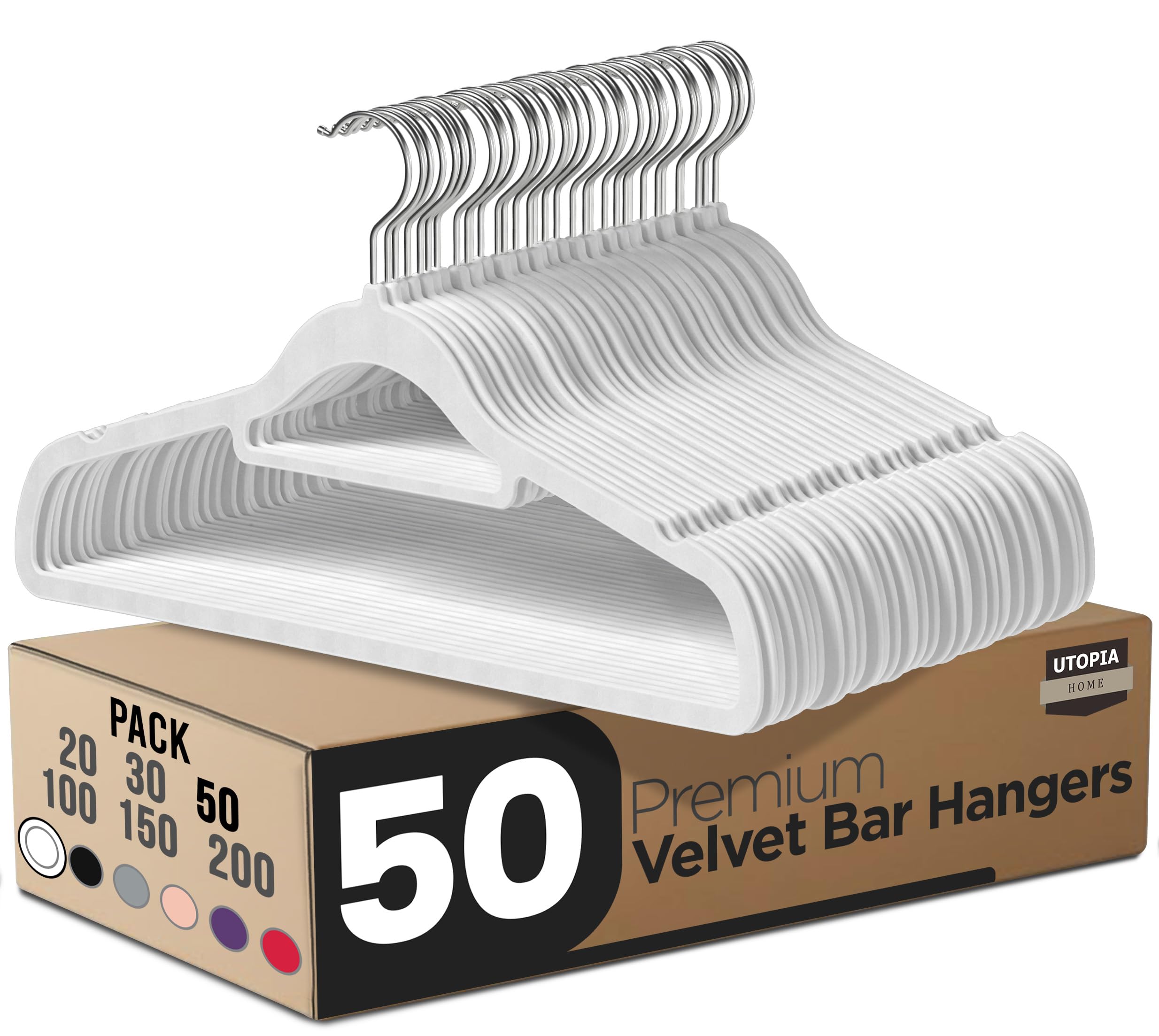 Utopia Home Velvet Coat Hangers Adult - Heavy Duty Non-Slip Premium Velvet Hangers for Clothes - 360 Degree Swivel Hook, White, Pack of 50
