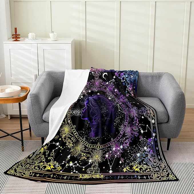 Feelyou Virgo Constellation Blanket Kids Astrology Plush Throw Blanket, Zodiac Psychedelic Flannel Fleece Blanket for Women Men Room Decor Horoscope Throw 50