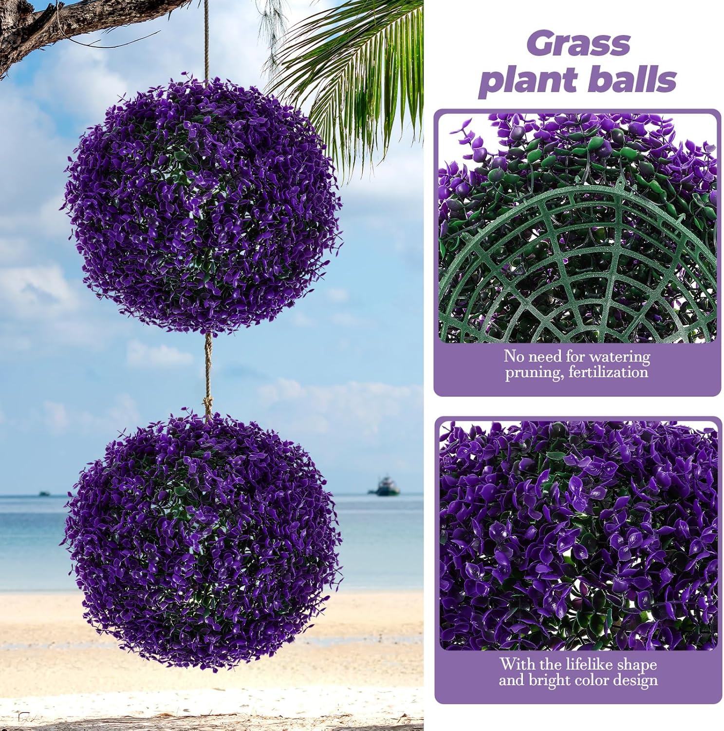Ciieeo 1PCS Artificial Plant Topiary Balls Faux Boxwood Balls for Outdoor Backyard Balcony Garden Wedding Home Decor (13.76 inch, Purple)
