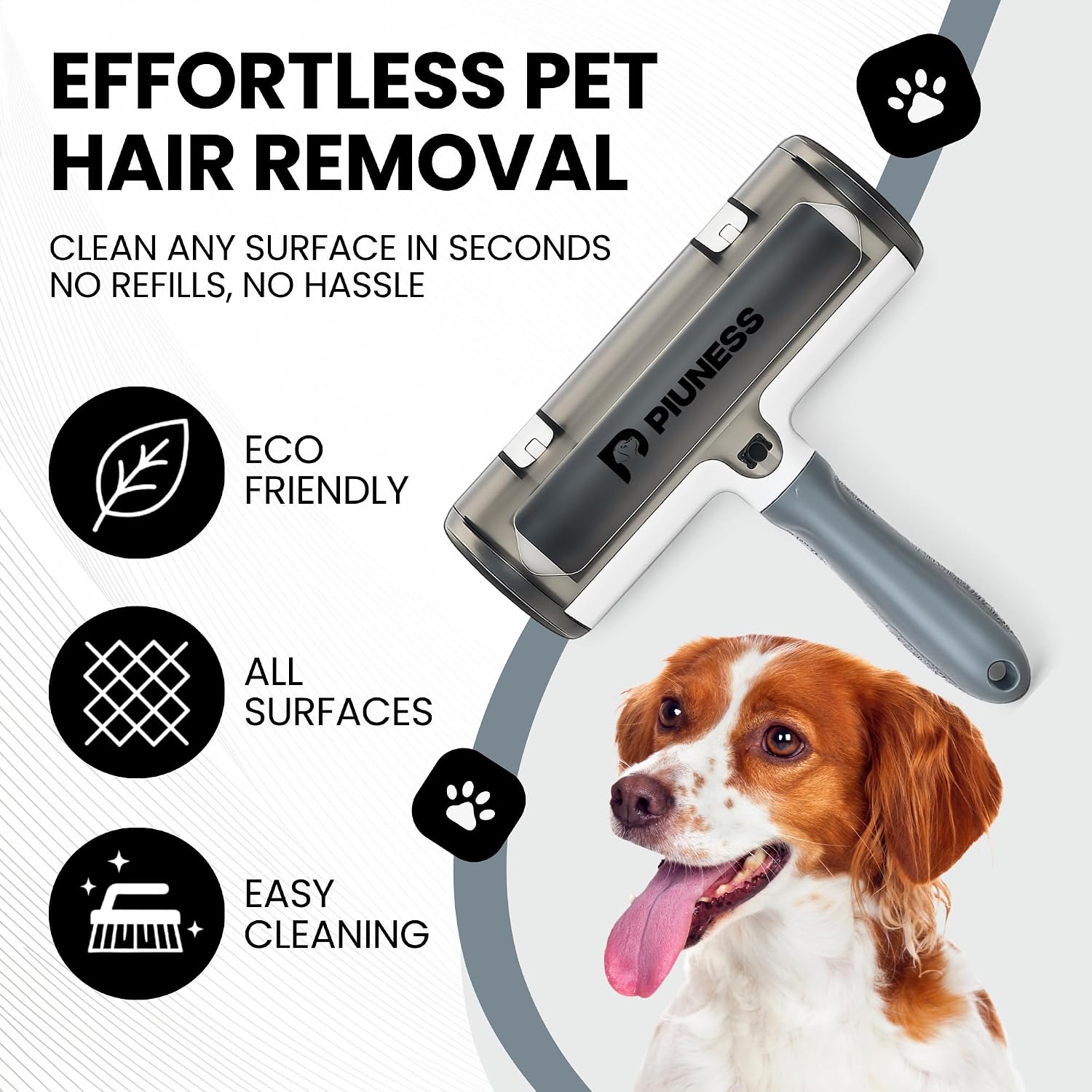 Reusable Pet Hair Remover Roller – Heavy Duty Lint Roller for Dog & Cat Hair – No Sticky Sheets, Eco-Friendly Hair Remover for Furniture, Couch, Carpet, Car, Rugs & Bedding (Gray & White)