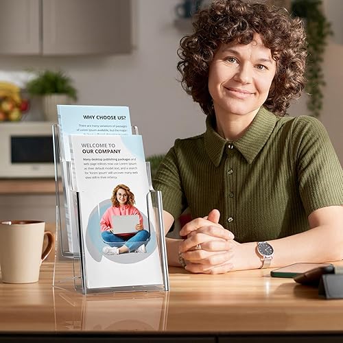 Miniatura 7 de MaxGear Soporte para folletos de 2 niveles de 4 x 9 pulgadas, 2 paquetes de soporte de exhibición para folletos, soporte de acrílico para folletos,