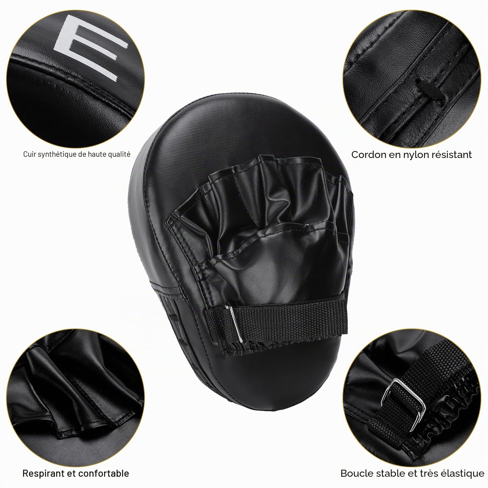 DEWEL Bouclier de Frappe en Cuir PU et 1 Paire de Pattes d'ours Boxe en Cuir pour MMA Entraînement, Arts Martiaux, Taekwondo, Sports de Combat