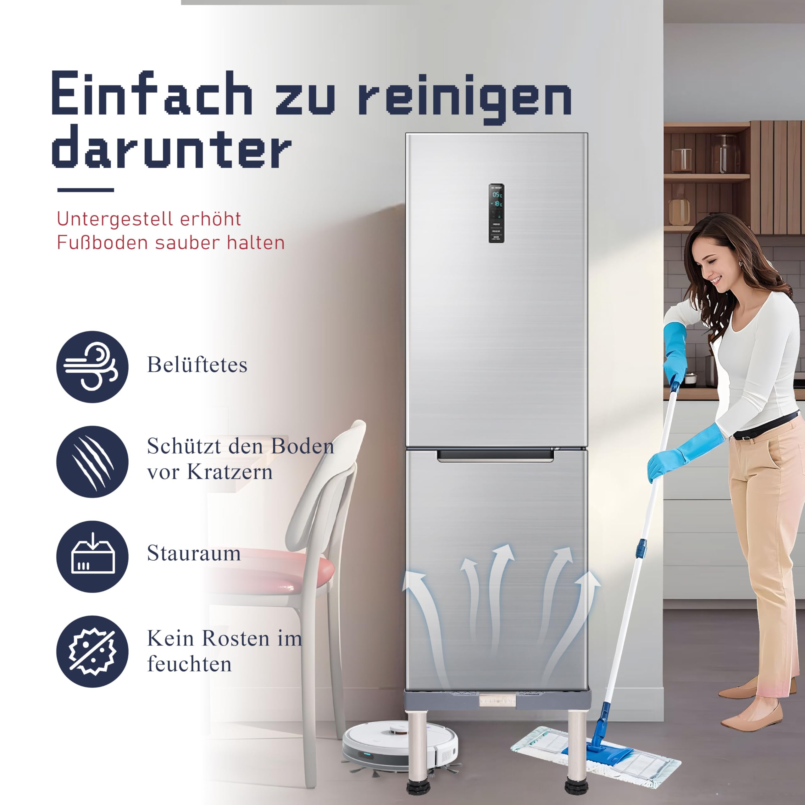 Mini-Kühlschrankständer mit feststellbar,Mini-Gefrierbox mit bodenschonend und feuchtigkeitsbeständig,Gefriergerät Unterschrank|für Keller Garage Kühlschrank geeignet (Grau)
