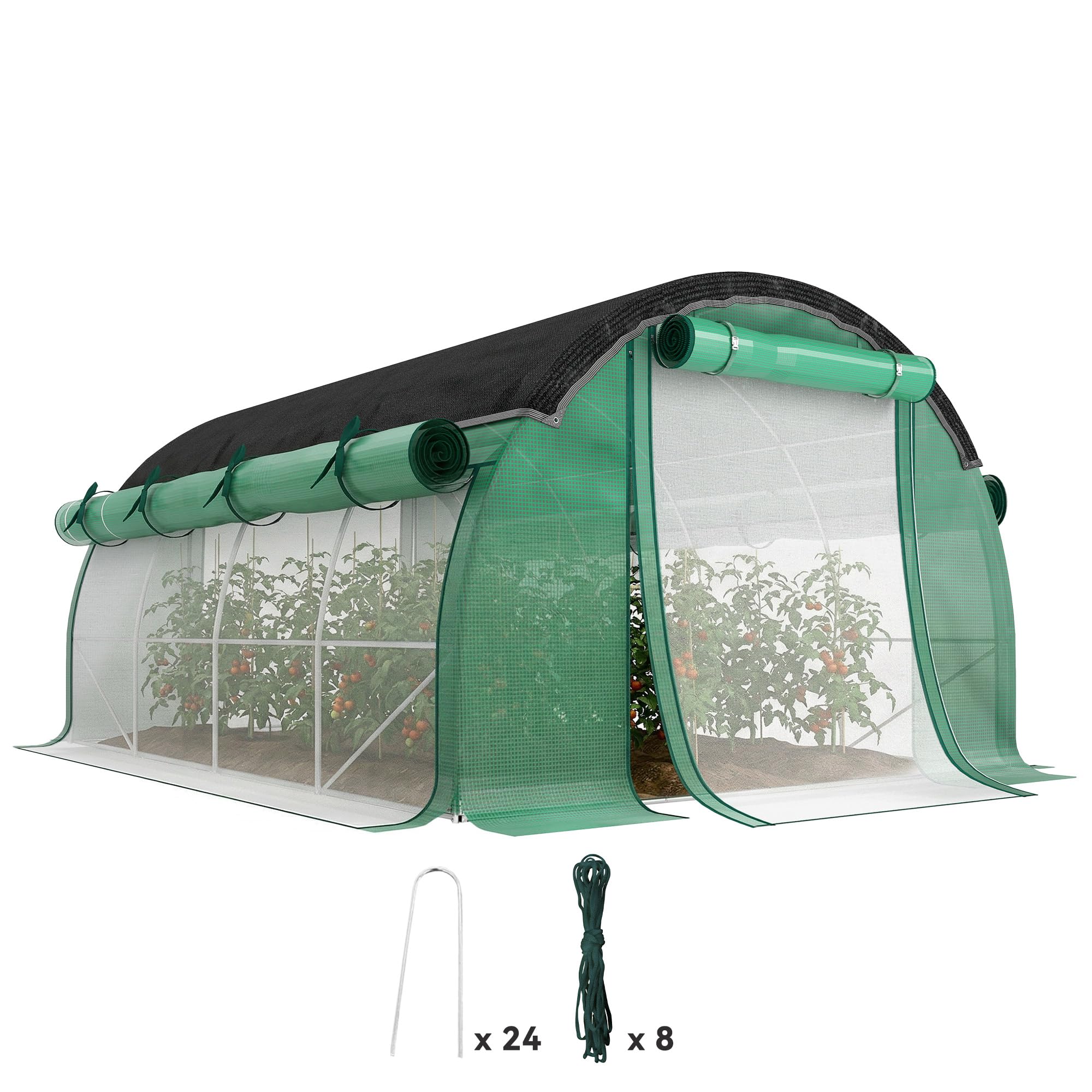 Outsunny Serra da Giardino a Tunnel 4x3x2 m con Rete Ombreggiante, Serra per Orto 8 Finestre, 2 Porte e Pareti Laterali Avvolgibili, Struttura in Acciaio e Copertura PE, per Verdure Fiori, Verde