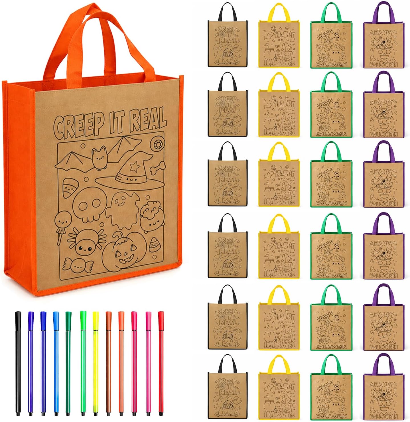 YZiCHENQQ 25PCS DIY Halloween Coloring Tote Bags with Paint Pens