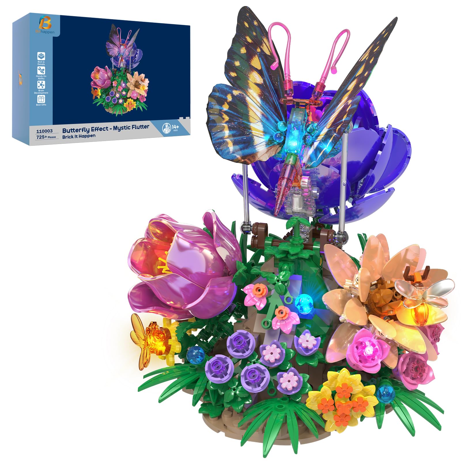 Brihappen Butterfly Building Block Set with Moving Wings, Ideas Insect Collection Building Set for Adults, Build Your Own Butterfly Model Kit, Creative Gift for Boys & Girls（725PCS）