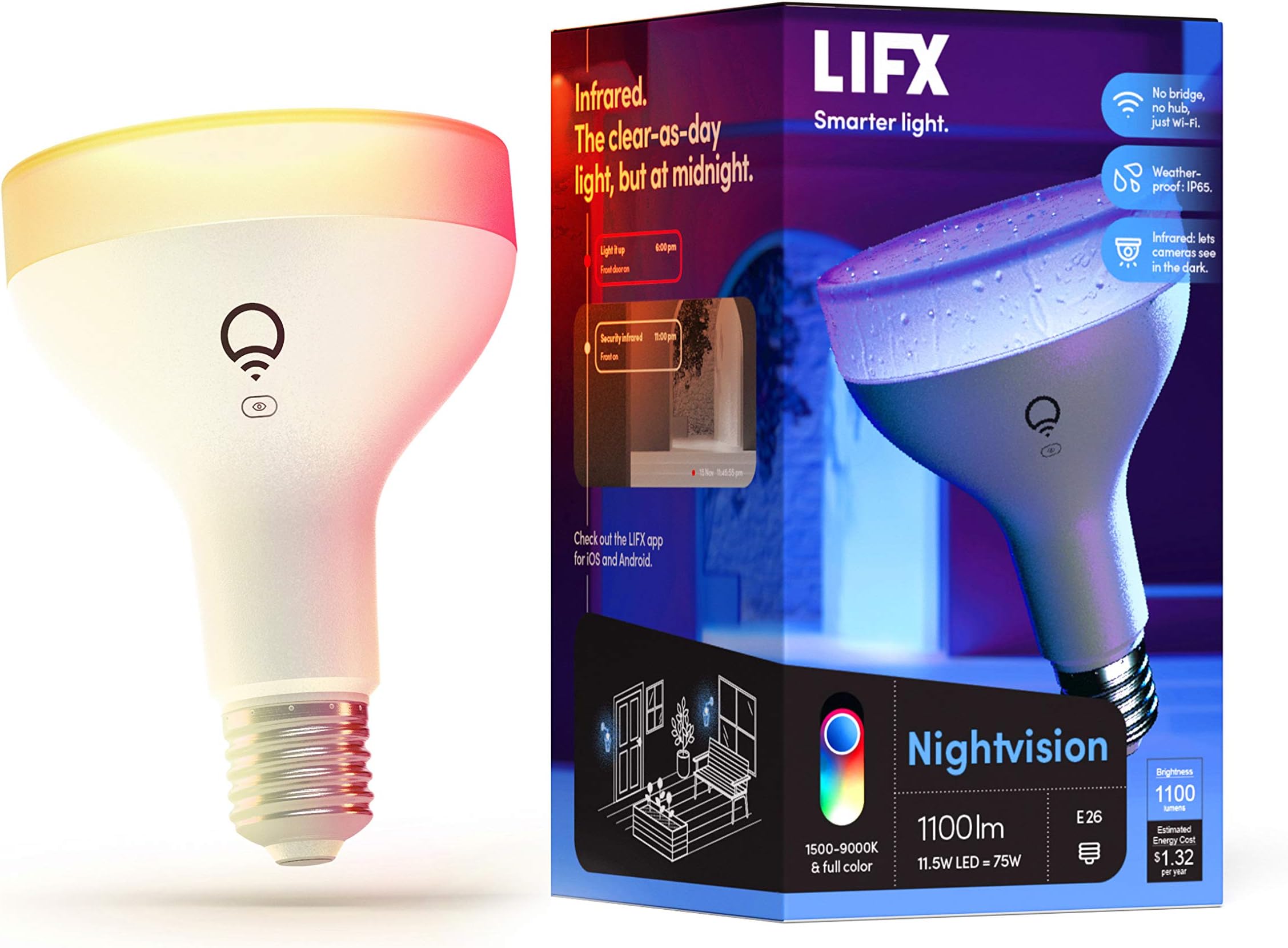 LIFX Nightvision, BR30 1100 lumens, Wi-Fi Smart Infrared LED Light Bulb, Billions of Colors and Whites, No Bridge Required, Compatible with Alexa, Hey Google, HomeKit and Siri (4 Pack)