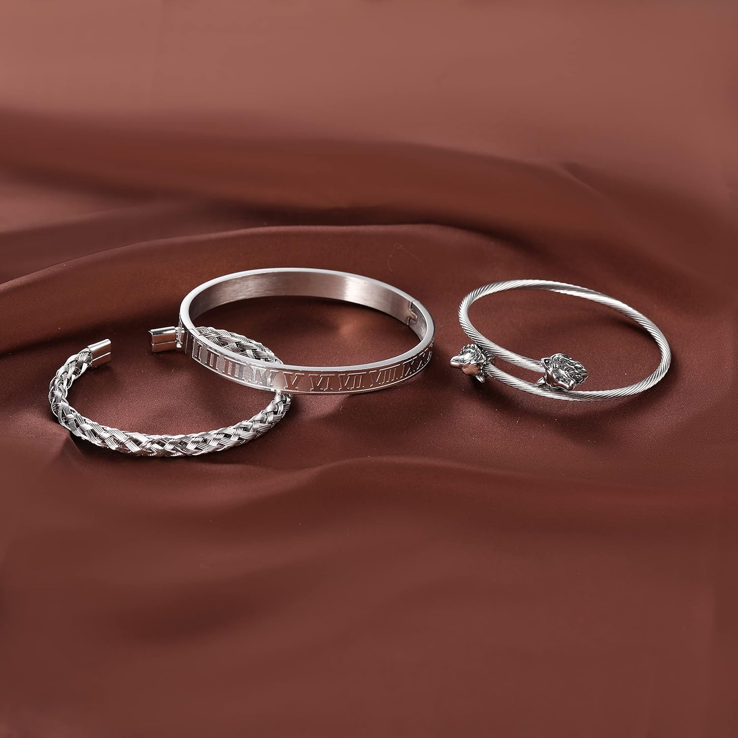 WFYOU 3PCS Stainless Steel Bracelets for Men Gold Roman Numeral Bangle Bracelet Twisted Cable Bracelet Adjustable Cuff Bracelet Mens Luxury Jewelry Bracelets Gifts - Image 8