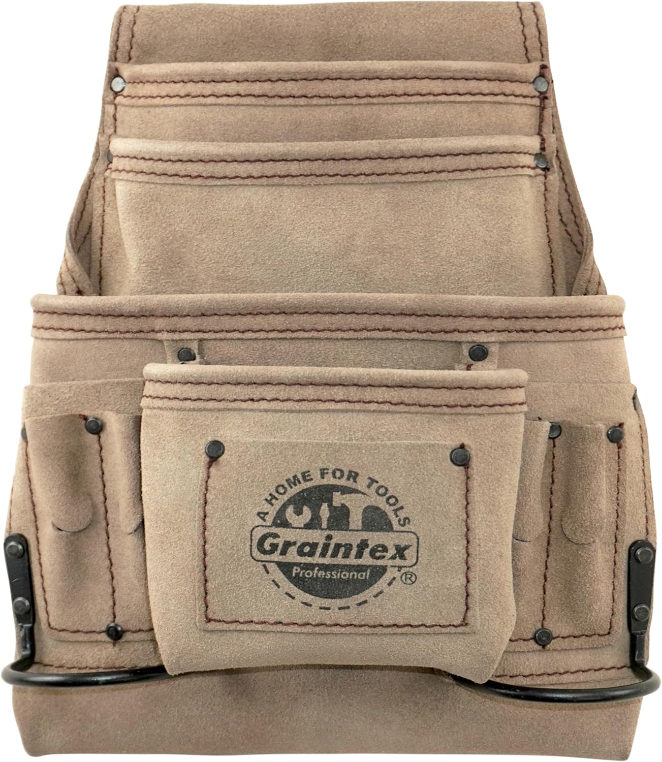 Graintex 10 Pocket Nail & Tool Pouch, Beige Color Suede Leather Tool Bag, Tool Belt for Constructors, Electricians, Handymen, HVAC Tools, Professional Organizer with Adjustable Fit - SS2170