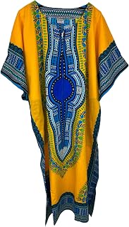 Langes Kaftan-Kleid für Damen, 100 % Baumwolle, Sommer, Dashiki, afrikanischer Druck, Einheitsgröße, lockerer Baggy-Stil, Strandabdeckung