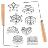 Foorey Home Rosette Maker with 8 Heads Bunuelos Mold with 2 Handle Waffle Cooking Stamp Cookie Press Mold for Kitchen Baking Funnel Cake Mould Star Flower Circle Heart Hexagon Square 10 Pieces