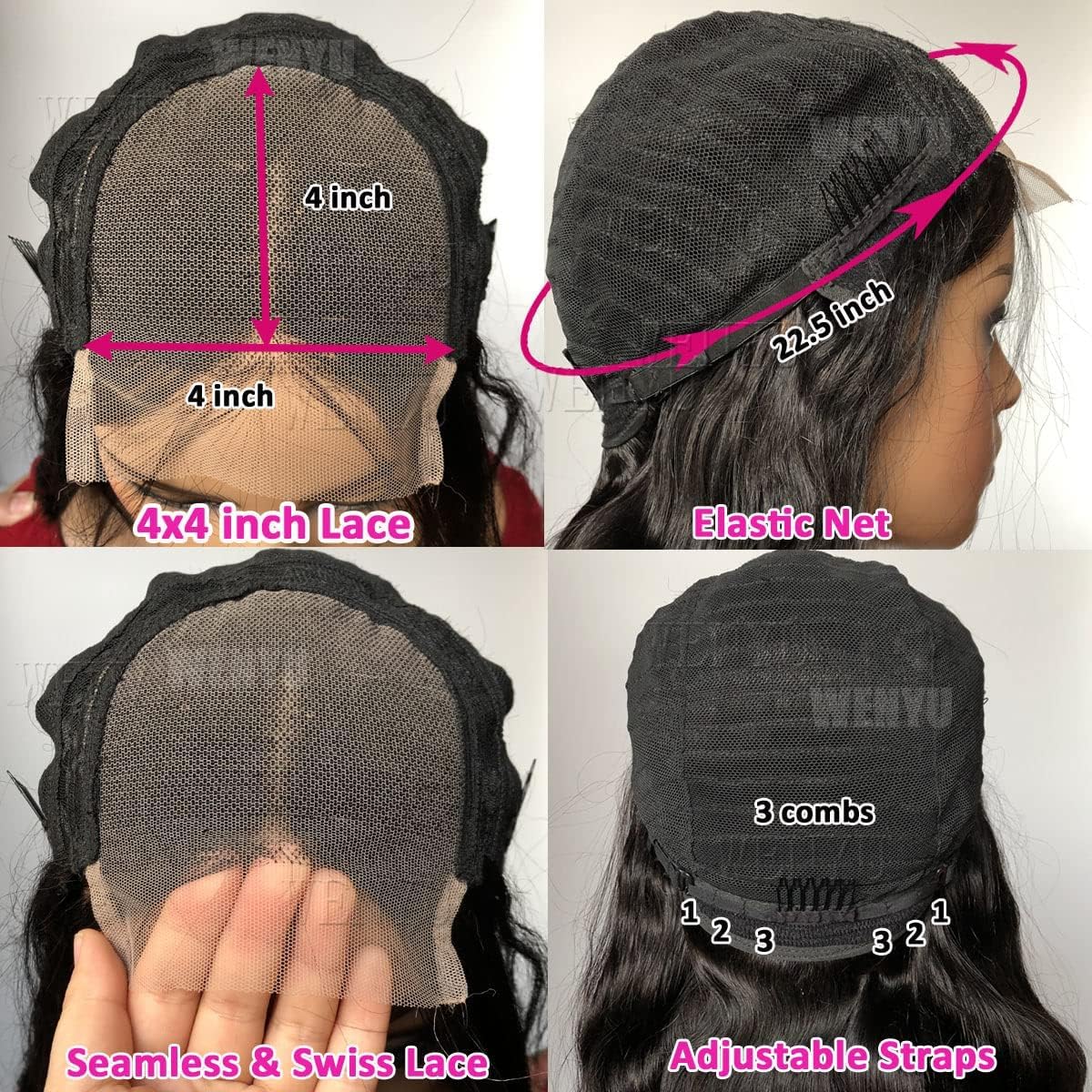 Wenyu Body Wave Lace Front Human Hair Wig - Pre Plucked, 4x4 Lace Closure, Glueless Frontal Wig (Body Wave, 22 inch)