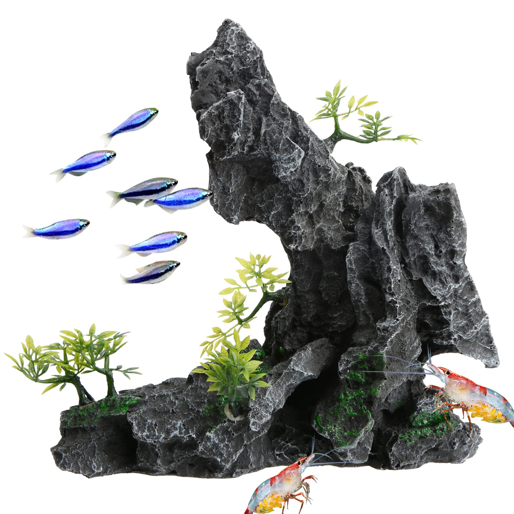Saim Acquario vista montagna pietra ornamento resina roccioso pesce nascosto grotta per gamberetti Amano ciclidi per giocare, nascondere e riposare acquario paesaggio decorazione