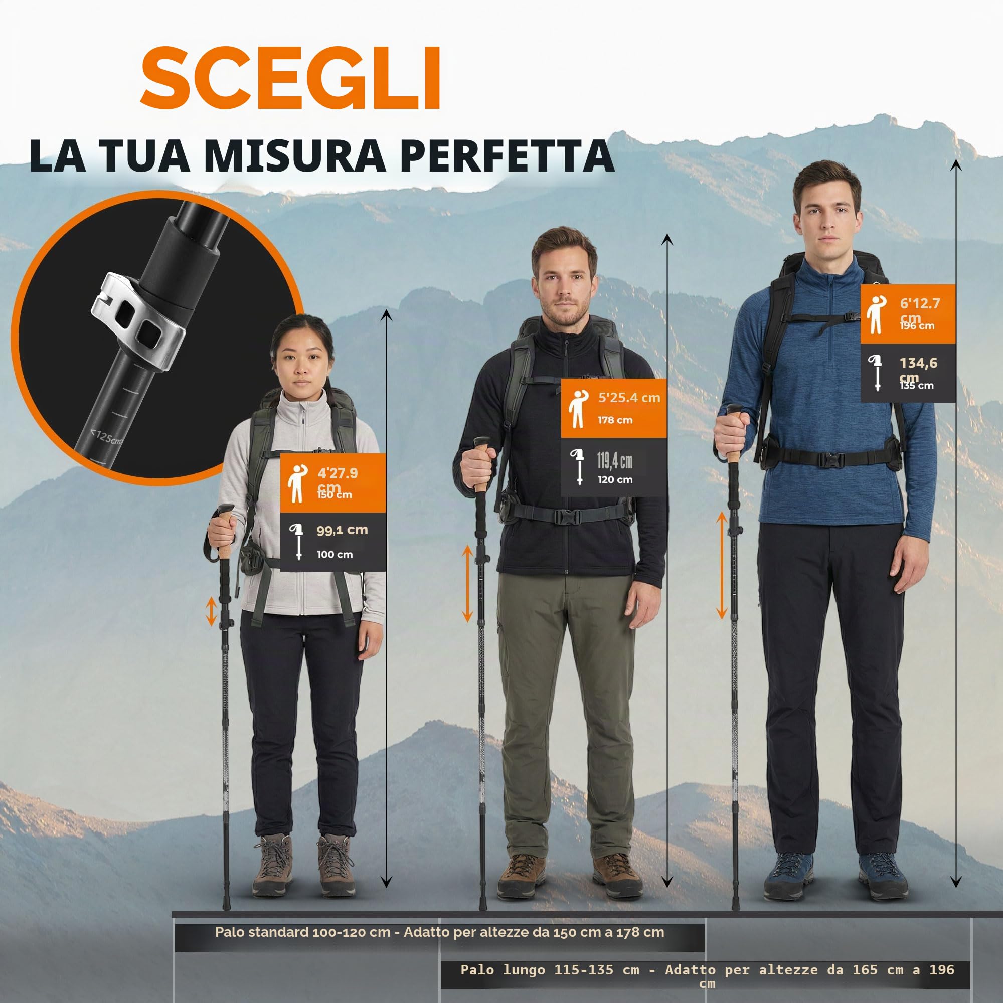 TREKOLOGY Trek-Z Bastoni da Trekking/Escursionismo richiudibili - Bastoni da Passeggio in Alluminio Leggeri Regolabili Pieghevoli, Pali richiudibili per Il Passeggio, l’Escursionismo in età avanzata