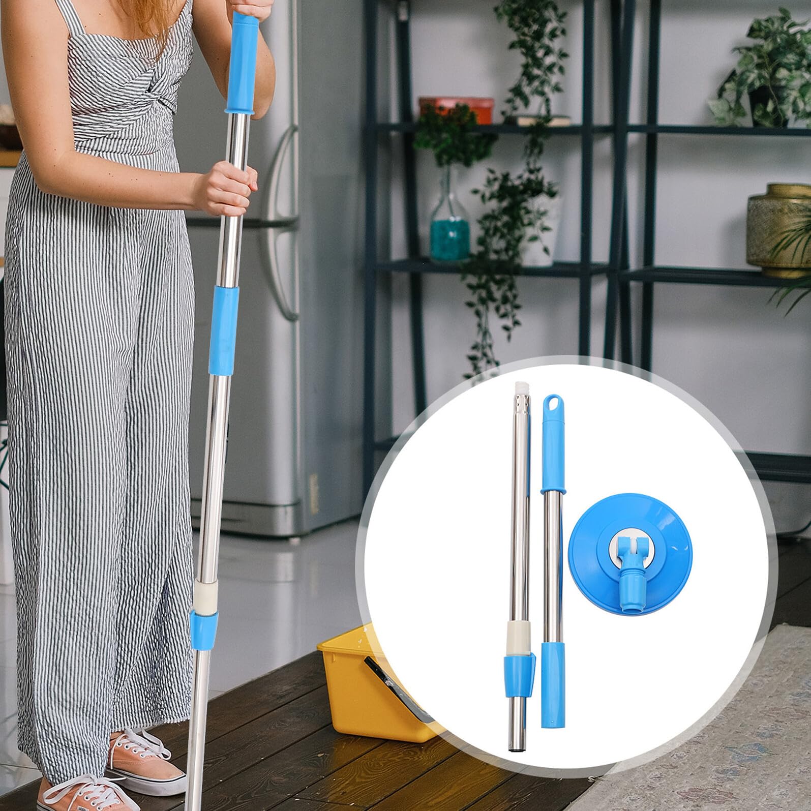 UPKOCH Kunststoff Drehbarer Blau aus Edelstahl und Ersatzstiel Mopp