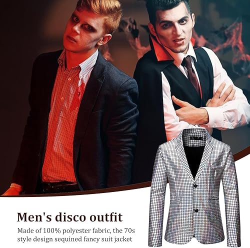Miniatura 4 de BBAUER Trajes de lentejuelas, blazers inteligentes con muescas ligeras con botones regulares, blazer de lentejuelas con purpurina para club