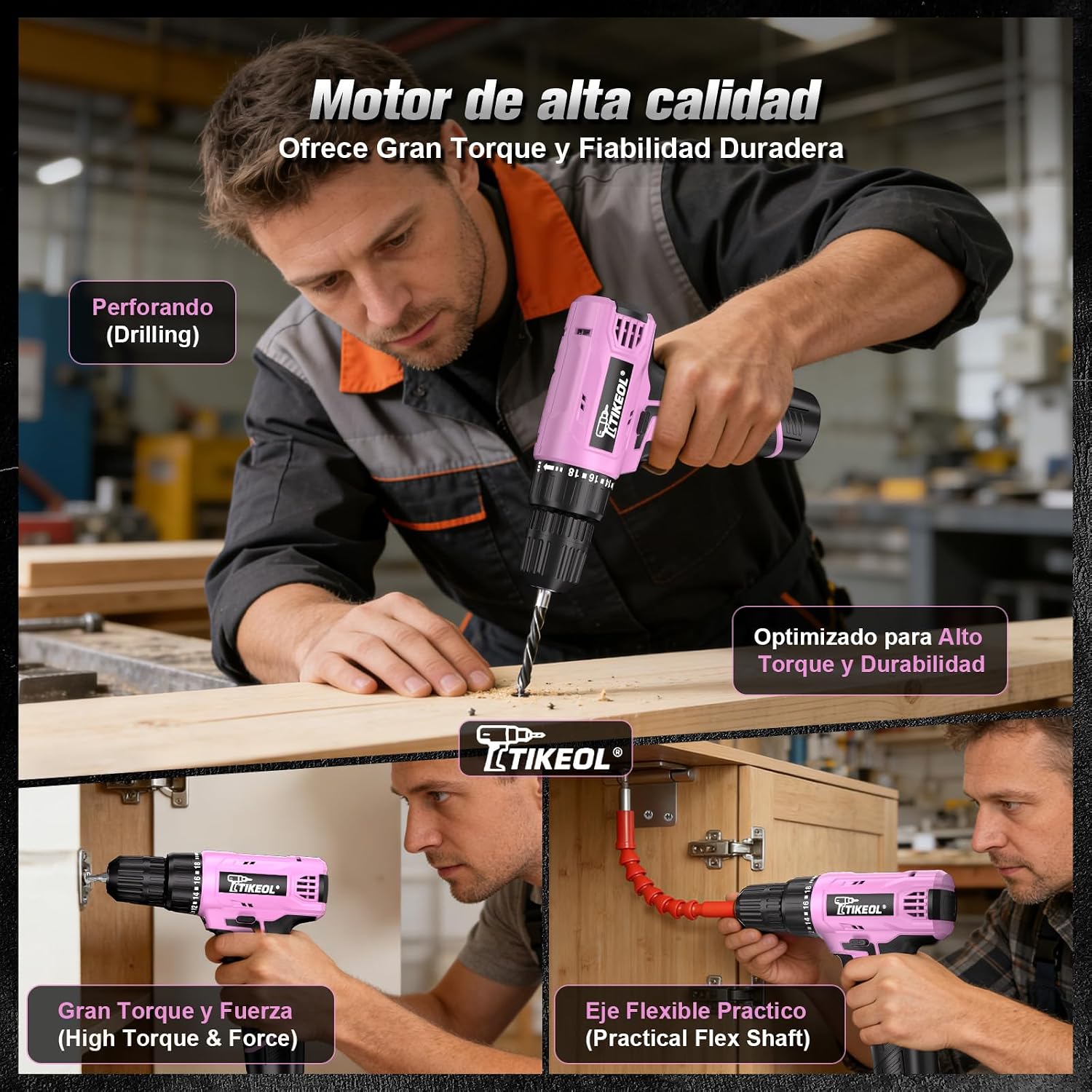 12V Cordless Drill Set with Battery & Charger, Electric Power Drill with Pure Copper Motor, 180 In-lbs Torque, 18+1 Clutch, 3/8" Keyless Chuck, LED Light, Drill Kit for Home Repair, DIY(Pink)