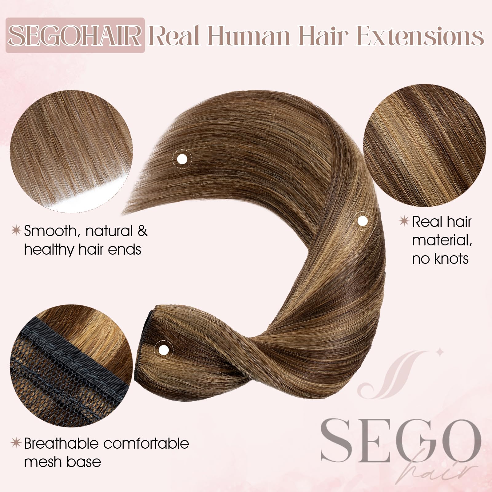 SEGOHAIR Clip-in Hair Extensions, Real Human Remy Hair, 14" Seamless Clip-ins (40g) - Chocolate Brown Mix Strawberry Honey Blonde - Image 3