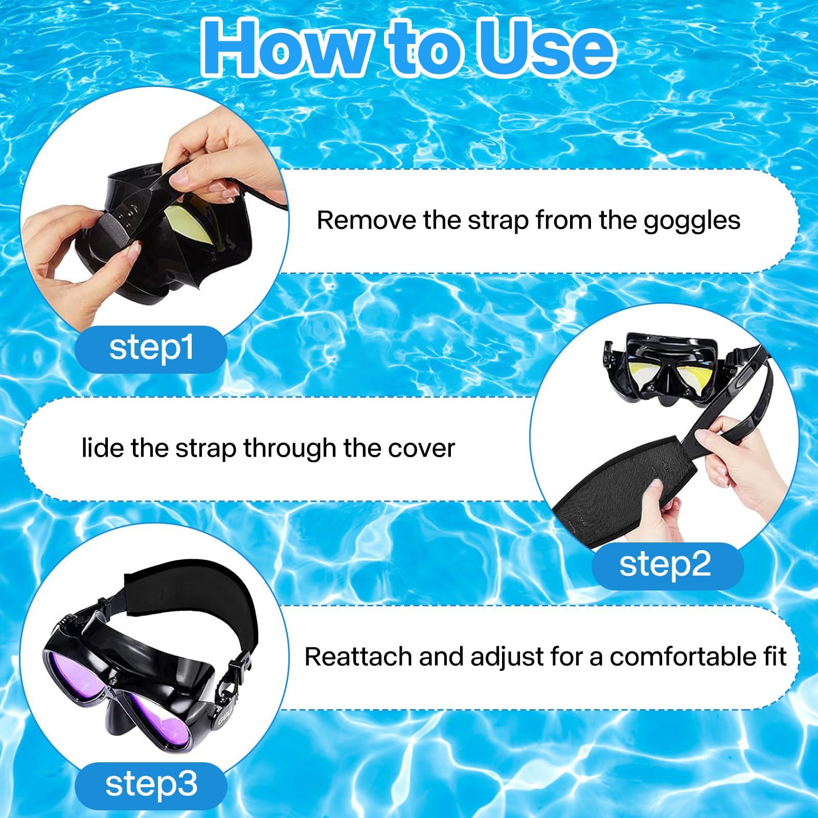 3PCS Cinturino per Maschera da Immersione, Cinturino Maschera in Neoprene, Cinghia per Maschera Subacquea, Cinturino per Avvolgimento da Immersione, per Sport Acquatici, Unisex