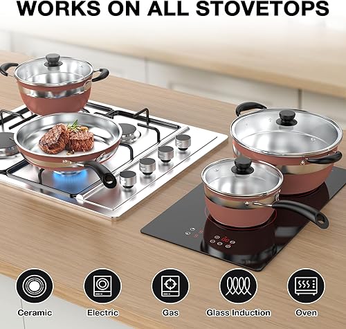 Miniatura 3 de VBGK Juego de ollas y sartenes de acero inoxidable de 10 piezas, juego de utensilios de cocina de inducción de cocina no tóxicos, juego de cocina