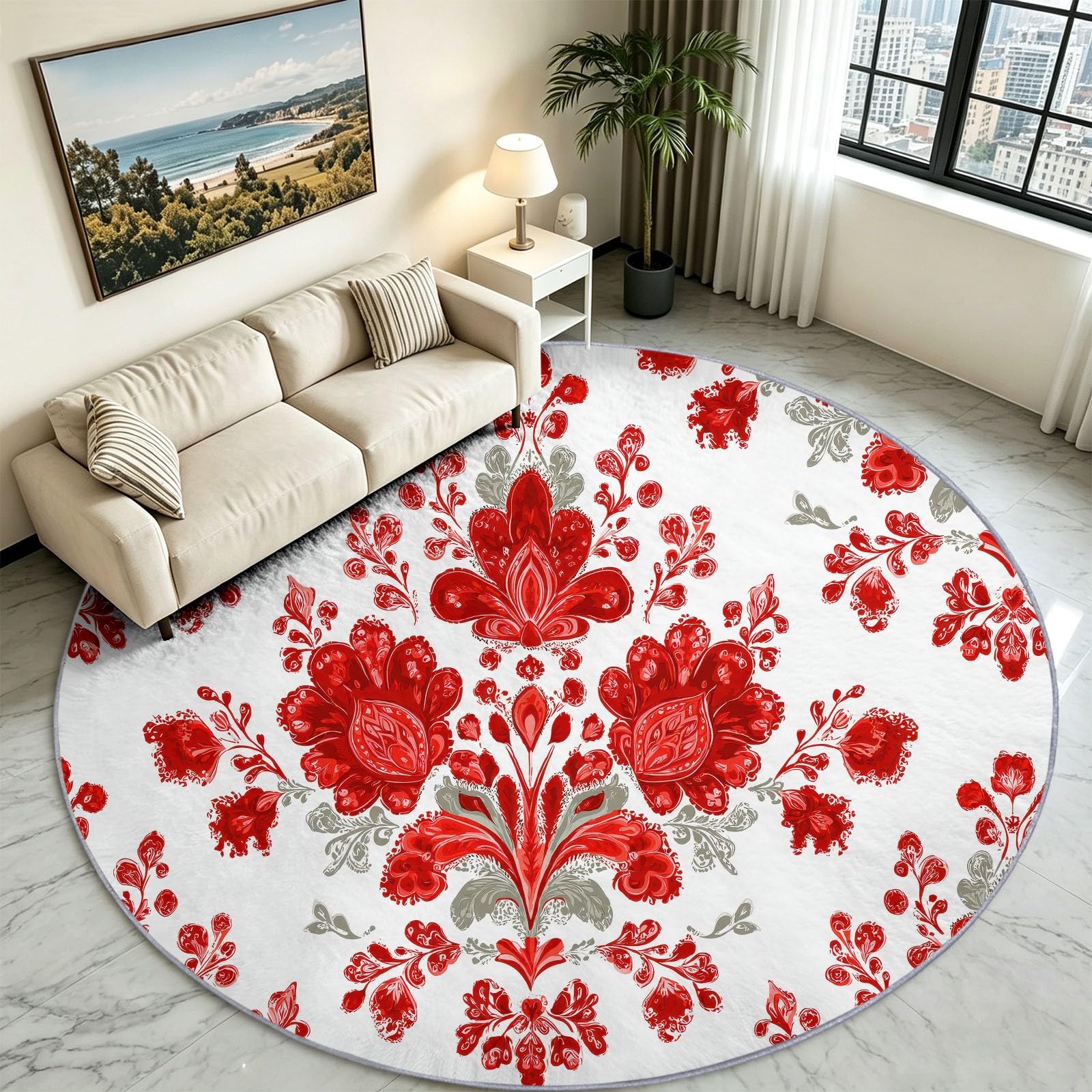 Generisch Alfombra redonda bordada vintage nostálgica, lavable, 120 cm
