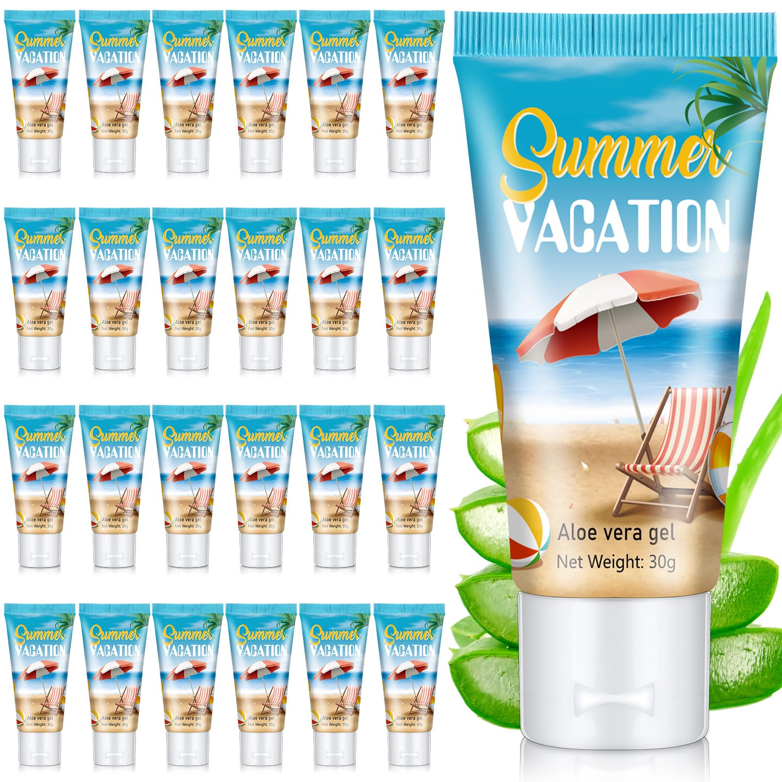 Dansib 24 Pcs Mini Aloe Vera Gel Bulk for Summer Vacation Party 1oz Travel Size Soothing Moisture Aloe Gel Bulk for Thank You Gifts Summer Party