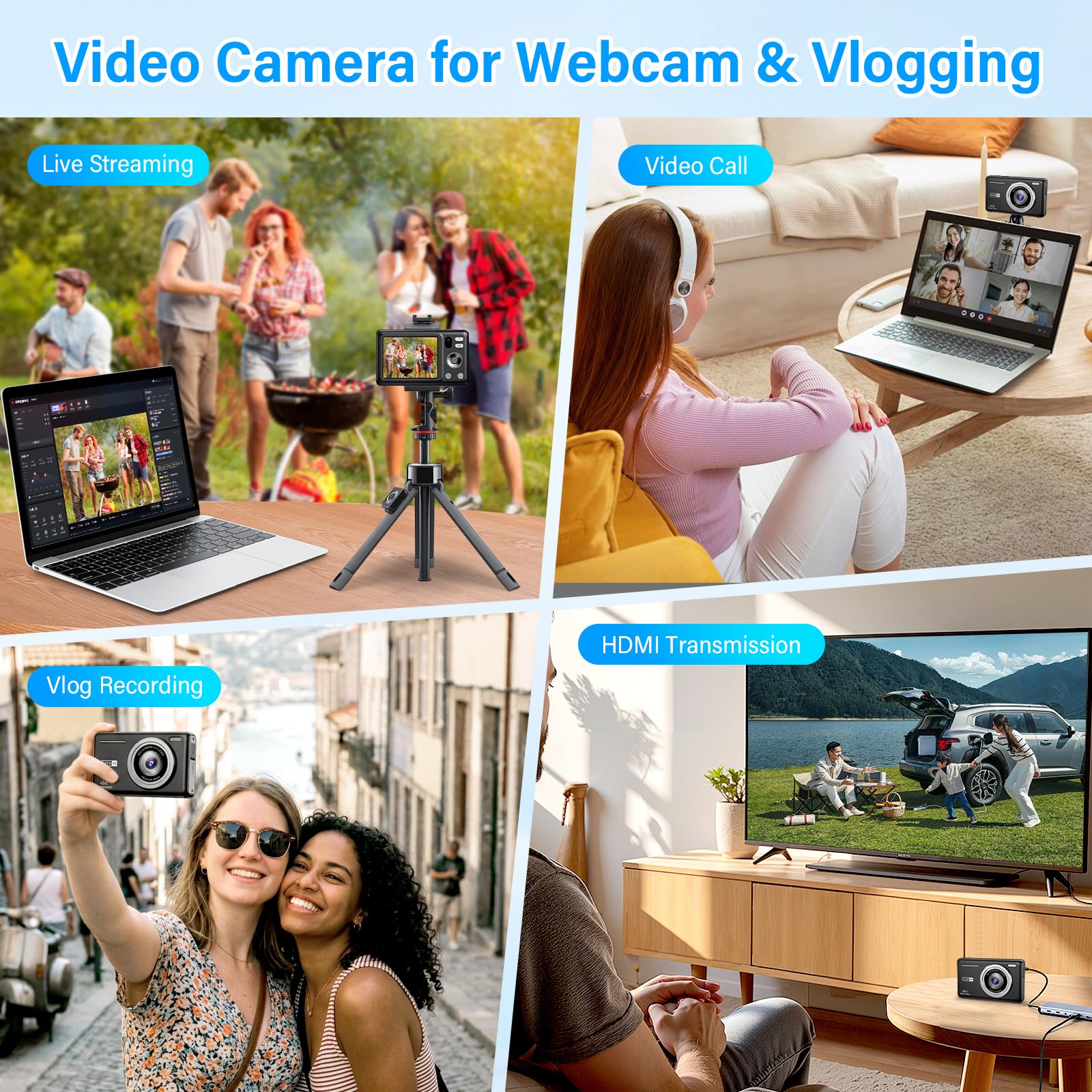 Cámara de Fotos 64MP 4K Cámara Digital Compacta con Zoom 16X 2,8" LCD Compacta Portátil Cámara con Tarjeta 32GB para Niños Principiantes Adulto (Negro)