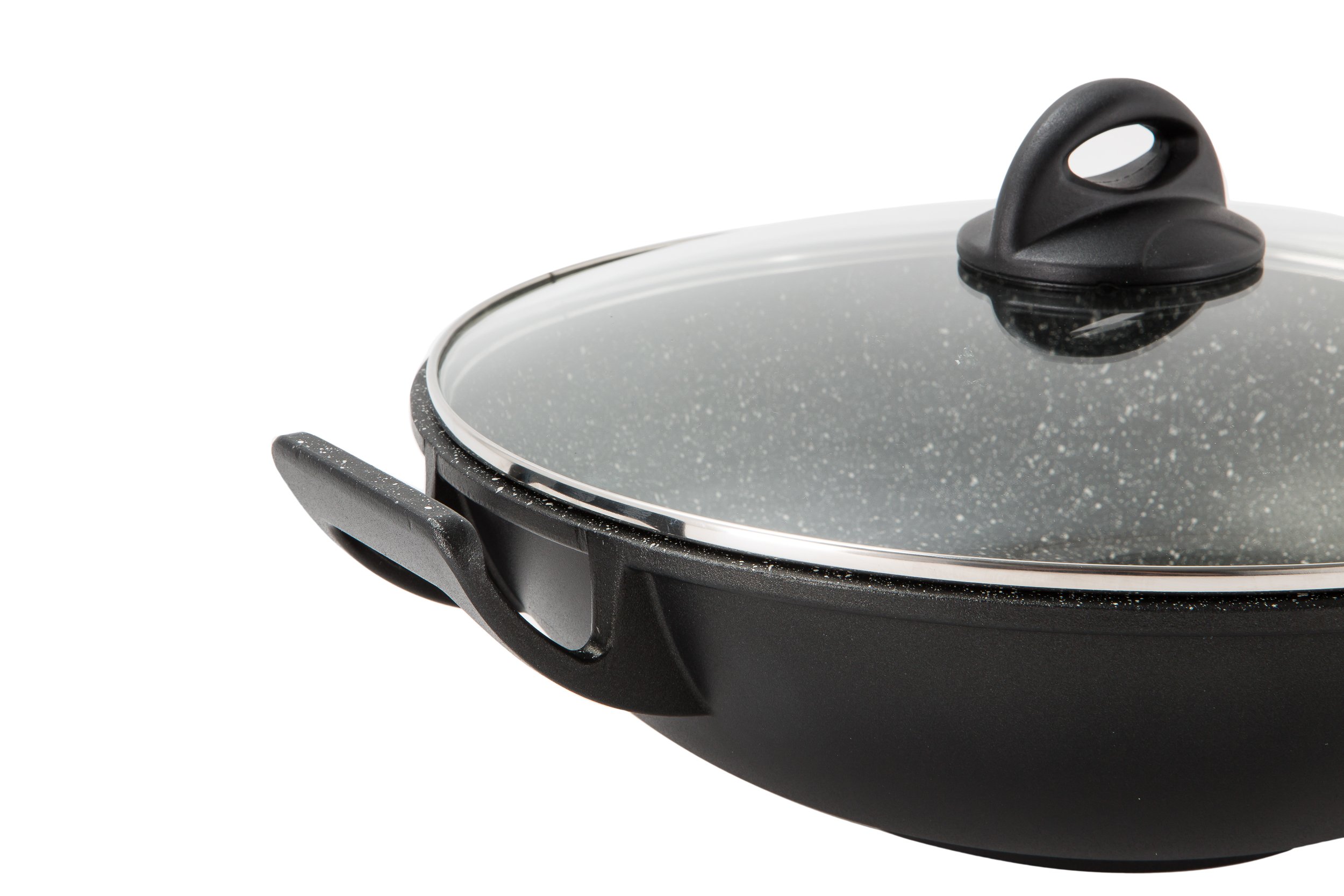 Barazzoni Le Cotture Speciali Wok con Coperchio in Vetro Temperato, Diametro cm 32, Alluminio Pressofuso con Rivestimento Marmotech a 5 Strati. Made in Italy.