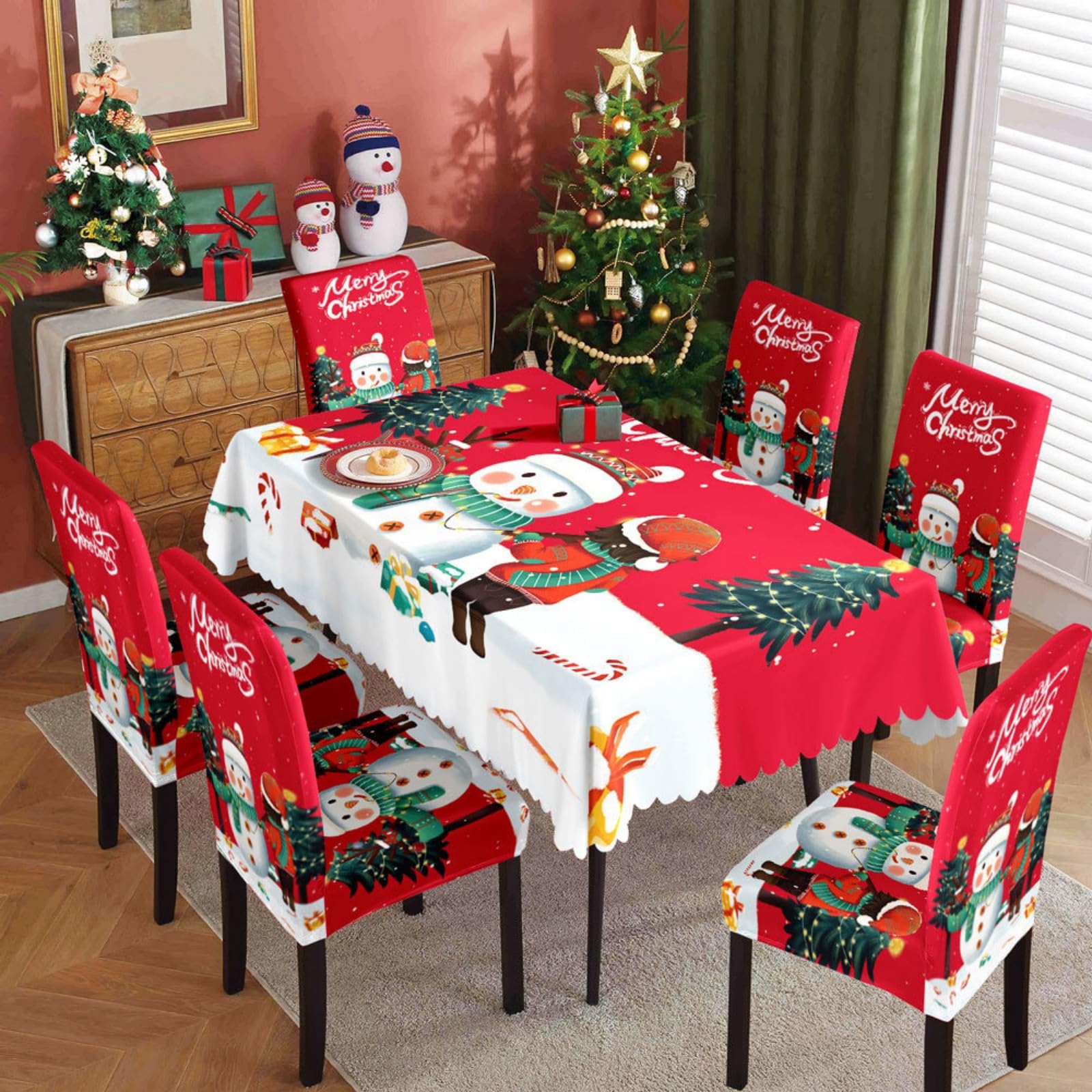 Set di tovaglia natalizia rettangolare 180 x 140 cm e coprisedie set da 4