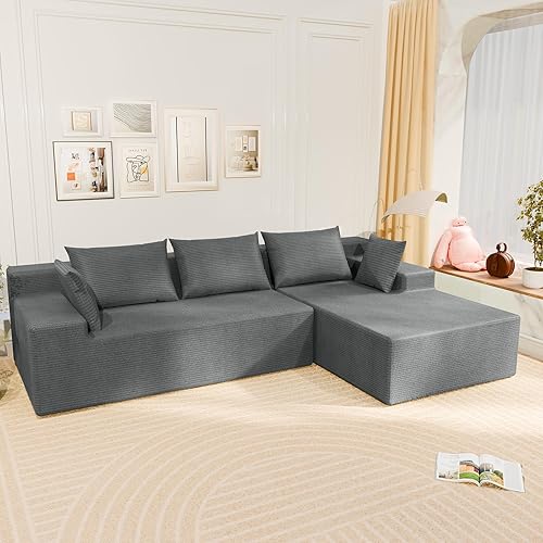 LEVELEVE 107" Cloud Sectional Couch with Deep Seat，Modern Modular Sofa with L-Shape Chaise，No Assembly Required, Upholstered Couches for Living Room Bedroom(Light Gery,Right Facing Chaise)