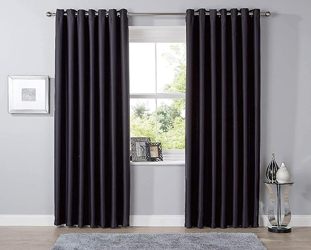 Olivia Rocco Blackout Eyelet Curtains Black Out Thermal Ring Top Curtain Pair Window Treatment Living Room Bedroom, 90" (Width) x 90" (Drop) Black