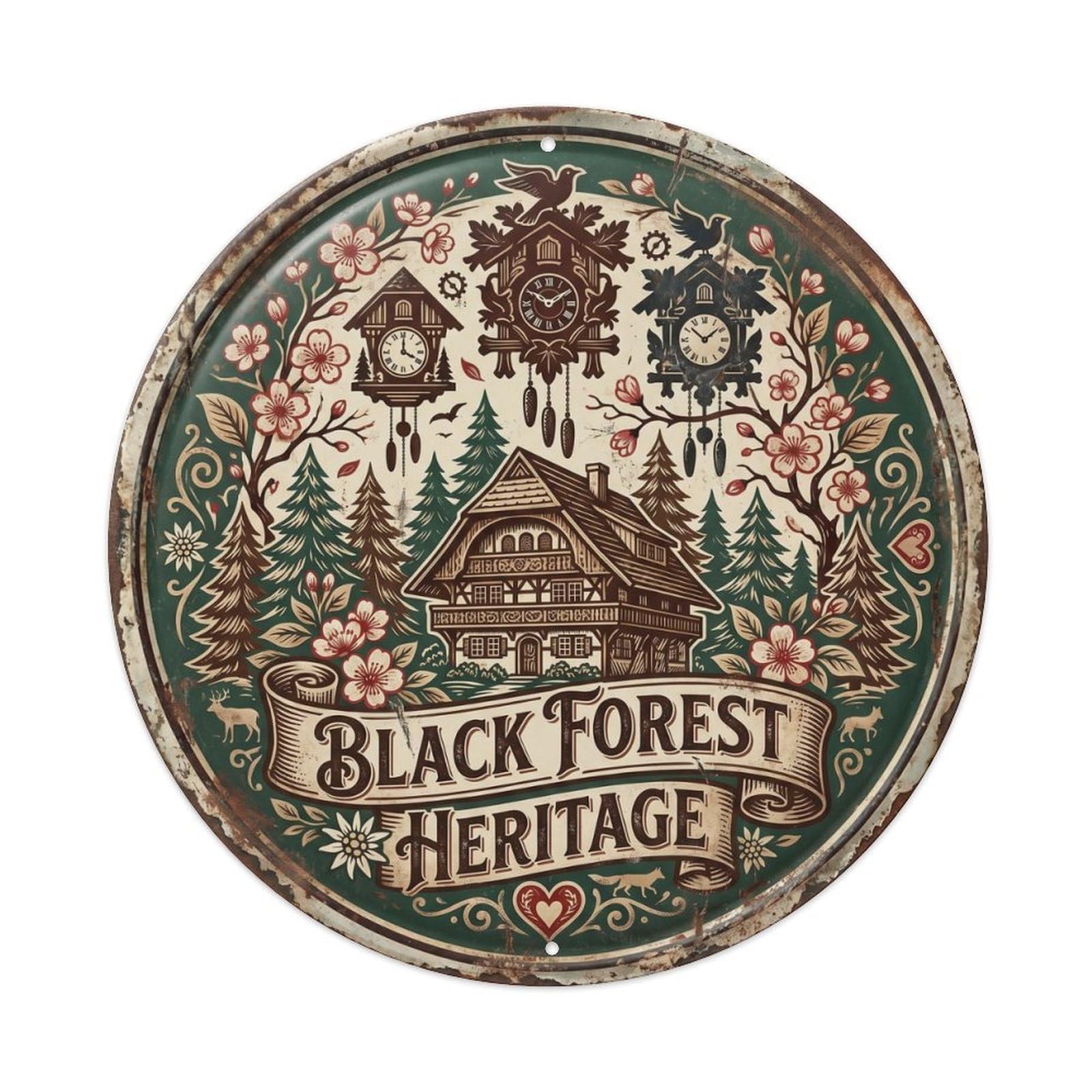 Vintage Travel Black Forest Heritage Metal Tin Sign Plaque Wall Decor for Cafe, Club, Garden Round Metal Poster 8x8Inch
