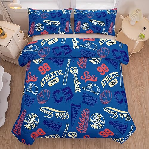 Miniatura 2 de MWMWMW Juego de ropa de cama de béisbol para niños, 2 piezas, juego de edredón de béisbol individual para niños, juegos de edredón deportivo para